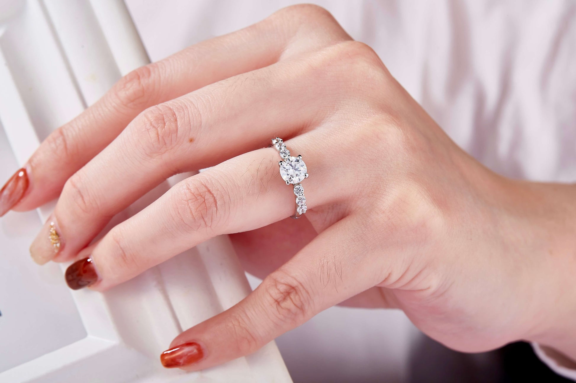 1 CT. round Moissanite Ring on hand Real shot IMG 1