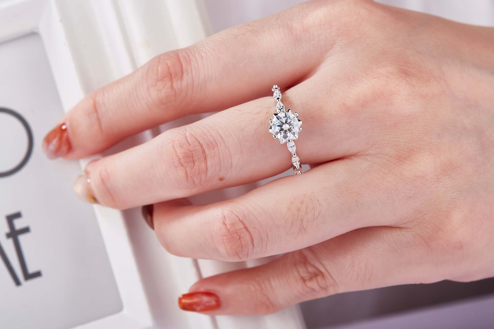 1 CT. round Moissanite Ring on hand Real shot IMG 1