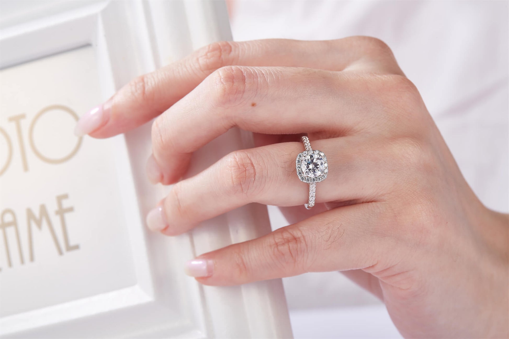 1 CT. round Moissanite Ring on hand IMG 1