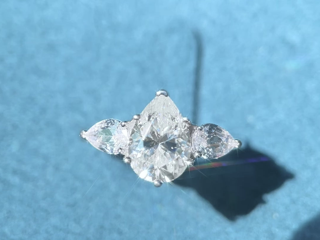 2 CT. Three-Stone Moissanite Ring real shot video2