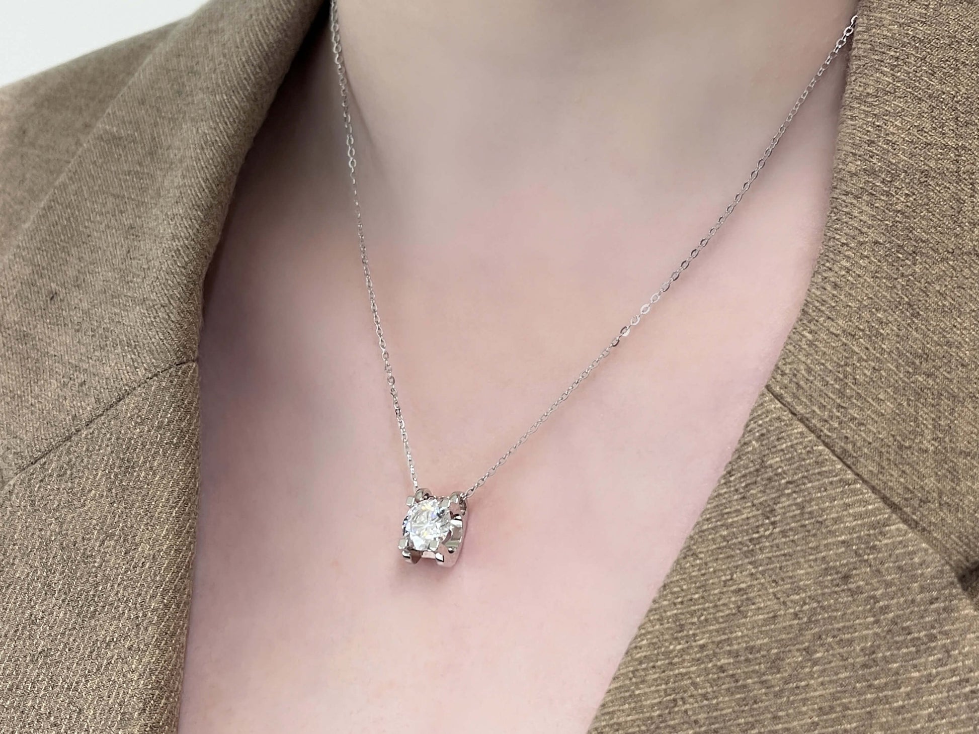 3 CT. round Moissanite Necklace Real shot IMG 4