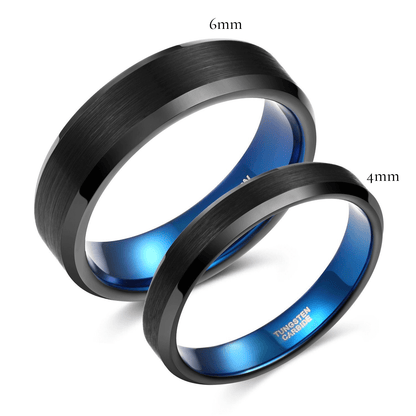 Black Blue PVD Tungsten Carbide Brushed Wedding Band 4mm-6mm