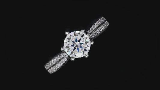 1 CT. Round Cut Moissanite Double Row Tapered Pavé Six Prongs Engagement Ring